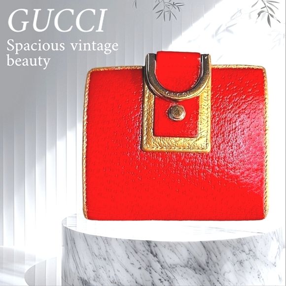 AU Elegant Timeless GUCCI VTG Red & Gold Leather Compact Wallet w/ Serial# EUC - Picture 3 of 16
